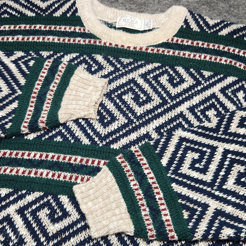The Mens Store Sears Vintage Crewneck Sweater Geometric Cosby Grandpa XL USA